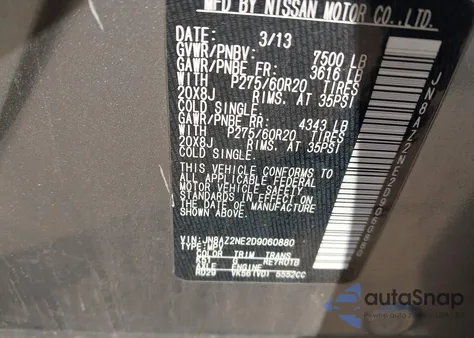 2013 Infiniti Qx56 z USA, uszkodzony, nr VIN JN8AZ2NE2D9060880